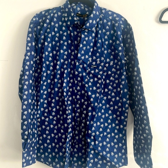 Blue long sleeve shirt with print. - Picture 1 of 1